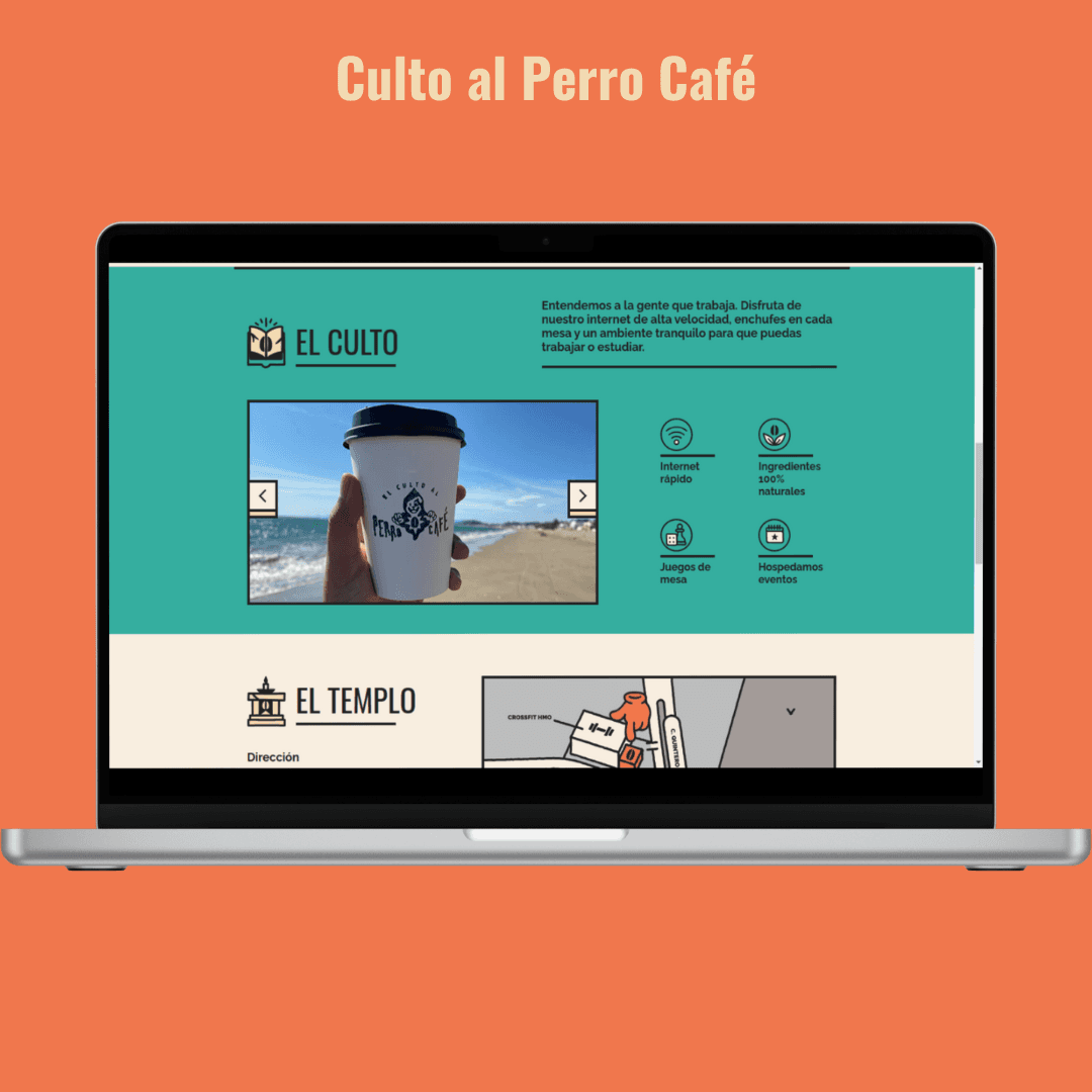 Screenshot of Culto al Perro Café Cult section on desktop