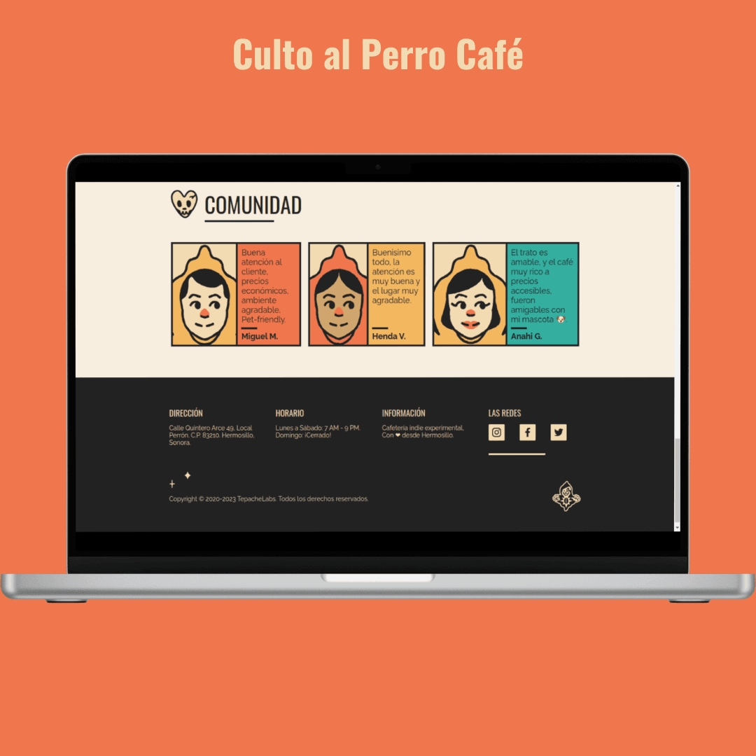 Screenshot of Culto al Perro Café footer on desktop