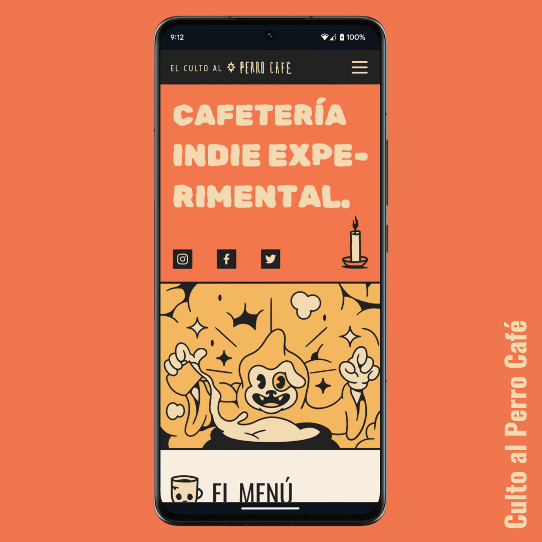 Screenshot of Culto al Perro Café landing page on mobile
