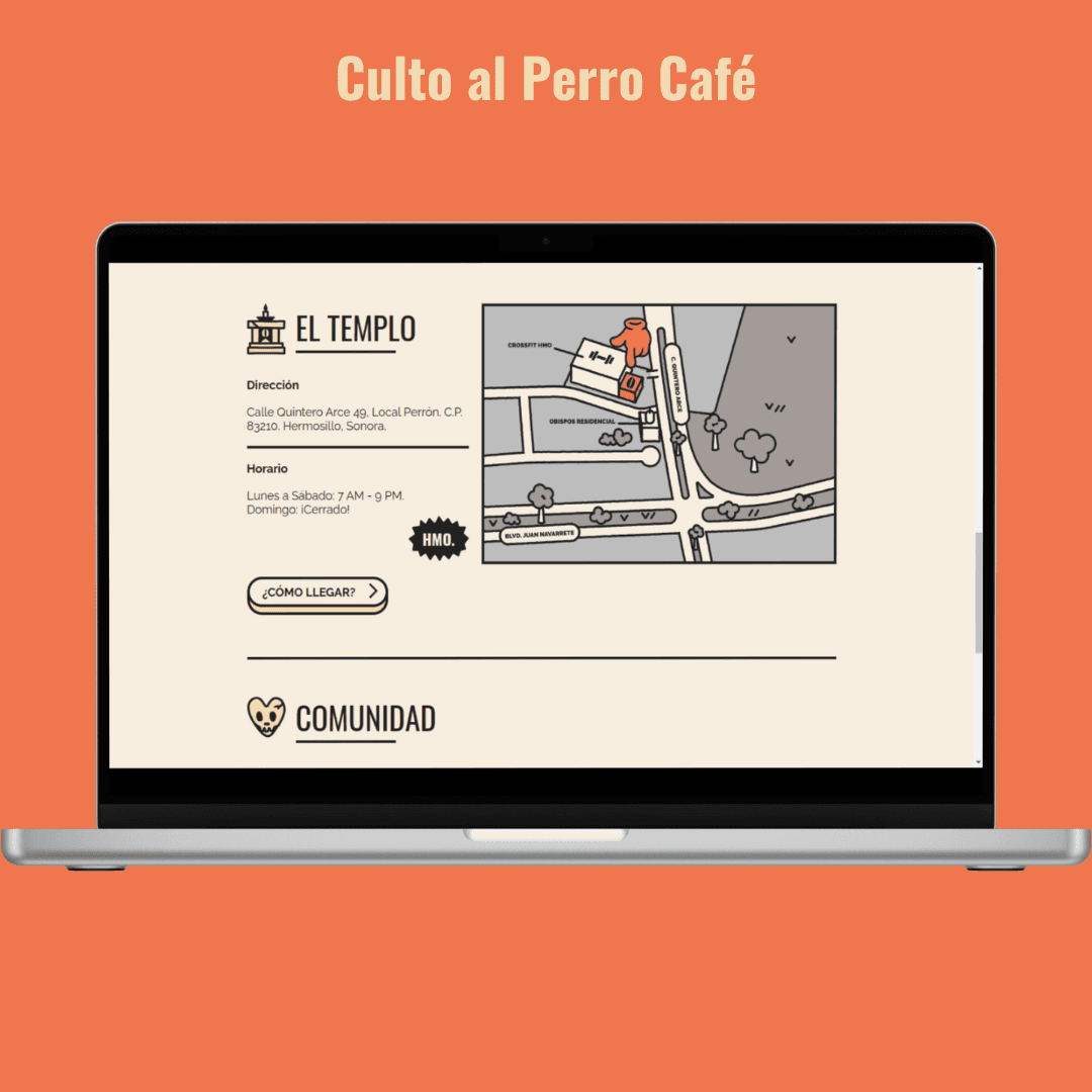 Screenshot of Culto al Perro Café Temple section on desktop