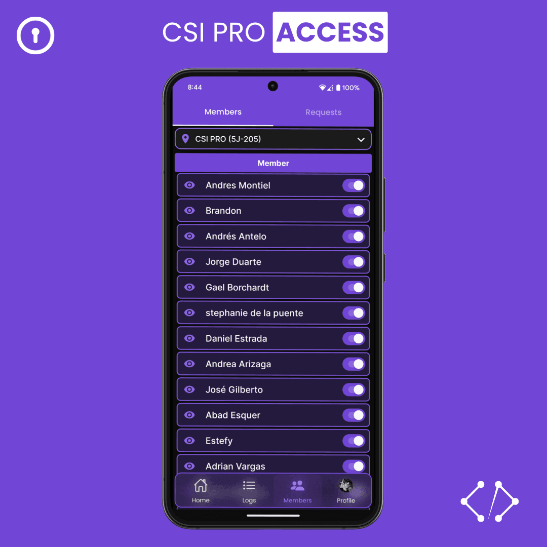 Screenshot of CSI PRO ACCESS Members screen for admins